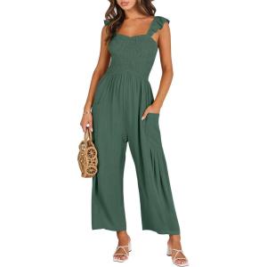 imageANRABESS Women Summer Casual Dressy Sleeveless Smocked Wide Leg Linen Jumpsuits Rompers 2025 Trendy Travel Outfit PocketForest