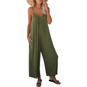 imageANRABESS Women Summer Casual Sleeveless Spaghetti Strap Boho Wide Leg Jumpsuits Rompers Dressy 2025 Trendy Outfits ClothesArmygreen