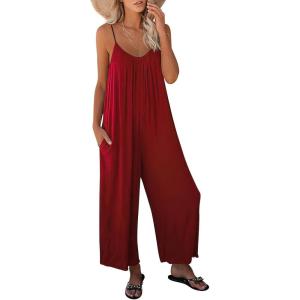 imageANRABESS Women Summer Casual Sleeveless Spaghetti Strap Boho Wide Leg Jumpsuits Rompers Dressy 2025 Trendy Outfits ClothesBurgundy