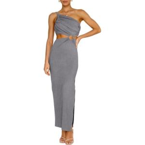 imageANRABESS Women Summer One Shoulder Sleeveless Maxi Dress Cutout Sexy Bodycon Semi Formal Dinner Date Vacation DressesGray