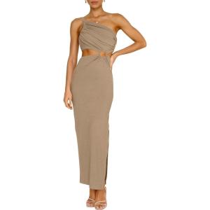 imageANRABESS Women Summer One Shoulder Sleeveless Maxi Dress Cutout Sexy Bodycon Semi Formal Dinner Date Vacation DressesLight Khaki