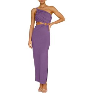 imageANRABESS Women Summer One Shoulder Sleeveless Maxi Dress Cutout Sexy Bodycon Semi Formal Dinner Date Vacation DressesPurple