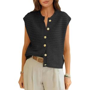 imageANRABESS Women Sweater Vests Sleeveless Cardigan Casual Loose Knit Button Down Sweater Tops 2025 Spring Summer Trendy OutfitsBlack