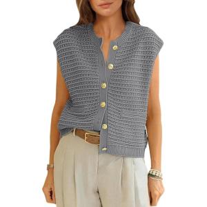 imageANRABESS Women Sweater Vests Sleeveless Cardigan Casual Loose Knit Button Down Sweater Tops 2025 Spring Summer Trendy OutfitsGrey