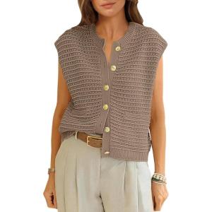 imageANRABESS Women Sweater Vests Sleeveless Cardigan Casual Loose Knit Button Down Sweater Tops 2025 Spring Summer Trendy OutfitsKhaki