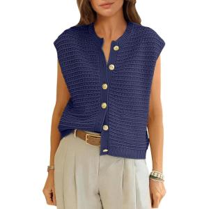 imageANRABESS Women Sweater Vests Sleeveless Cardigan Casual Loose Knit Button Down Sweater Tops 2025 Spring Summer Trendy OutfitsNavy Blue