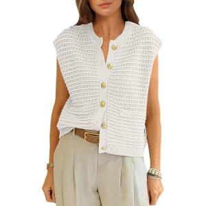 imageANRABESS Women Sweater Vests Sleeveless Cardigan Casual Loose Knit Button Down Sweater Tops 2025 Spring Summer Trendy OutfitsWhite