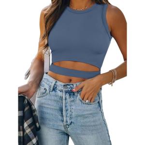 imageANRABESS Women Tank Tops High Neck Sleeveless Sexy Cutout Racer Back Going Out Crop Tops Shirts Summer Y2K OutfitsBlue