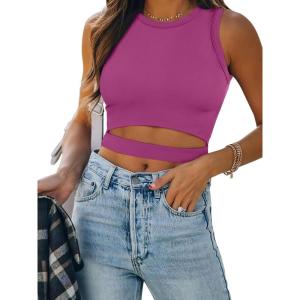 imageANRABESS Women Tank Tops High Neck Sleeveless Sexy Cutout Racer Back Going Out Crop Tops Shirts Summer Y2K OutfitsHot Pink