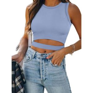 imageANRABESS Women Tank Tops High Neck Sleeveless Sexy Cutout Racer Back Going Out Crop Tops Shirts Summer Y2K OutfitsSky