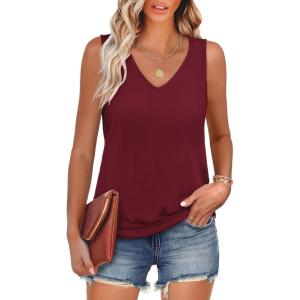 imageANRABESS Women Tank Tops Summer V Neck Sleeveless Casual Loose Fit Cute Cami Basic T Shirts Solid Tees 2025 Trendy OutfitsBurgundy