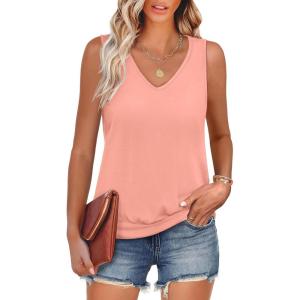 imageANRABESS Women Tank Tops Summer V Neck Sleeveless Casual Loose Fit Cute Cami Basic T Shirts Solid Tees 2025 Trendy OutfitsCoral