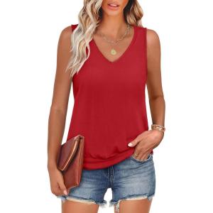 imageANRABESS Women Tank Tops Summer V Neck Sleeveless Casual Loose Fit Cute Cami Basic T Shirts Solid Tees 2025 Trendy OutfitsDeep Red