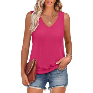 imageANRABESS Women Tank Tops Summer V Neck Sleeveless Casual Loose Fit Cute Cami Basic T Shirts Solid Tees 2025 Trendy OutfitsHot Pink