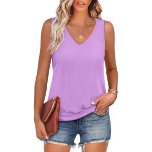 imageANRABESS Women Tank Tops Summer V Neck Sleeveless Casual Loose Fit Cute Cami Basic T Shirts Solid Tees 2025 Trendy OutfitsLilac