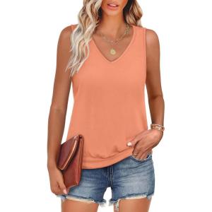 imageANRABESS Women Tank Tops Summer V Neck Sleeveless Casual Loose Fit Cute Cami Basic T Shirts Solid Tees 2025 Trendy OutfitsOrange