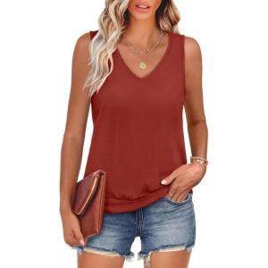 imageANRABESS Women Tank Tops Summer V Neck Sleeveless Casual Loose Fit Cute Cami Basic T Shirts Solid Tees 2025 Trendy OutfitsRed