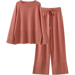 imageANRABESS Womens 2 Piece Outfits Oversized Knit Sweater Set Wide Leg Pant Cozy Lounge Matching Pajama Sets 2025 Trendy ClothesRust