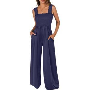 imageANRABESS Womens Casual Summer Jumpsuits Smocked Sleeveless Wide Leg Long Romper Jumpers 2025 Beach Vacation OutfitsNavy Blue