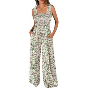 imageANRABESS Womens Casual Summer Jumpsuits Smocked Sleeveless Wide Leg Long Romper Jumpers 2025 Beach Vacation OutfitsPink Yellow Floral