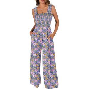 imageANRABESS Womens Casual Summer Jumpsuits Smocked Sleeveless Wide Leg Long Romper Jumpers 2025 Beach Vacation OutfitsPurple Flora
