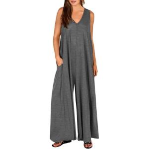 imageANRABESS Womens Casual Summer Loose Jumpsuits Sleeveless Tank V Neck Wide Leg Long Pant Rompers Baggy Jumper with PocketsLight Grey