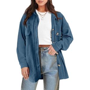 imageANRABESS Womens Corduroy Shacket Button Down Shirts Oversized Long Sleeve Casual Cardigan Jacket 2025 Fall Fashion ClothesBlue