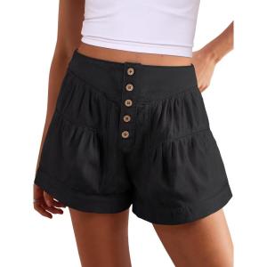 imageANRABESS Womens Denim Shorts Summer Baggy High Waisted Flowy Wide Leg Buttons Pleated Casual Jean Shorts 2025 Fashion SkortsBlack