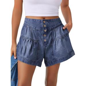 imageANRABESS Womens Denim Shorts Summer Baggy High Waisted Flowy Wide Leg Buttons Pleated Casual Jean Shorts 2025 Fashion SkortsBlue