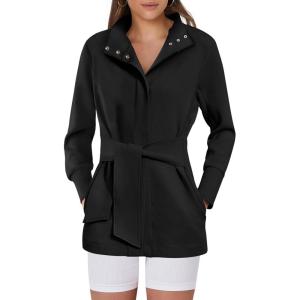 imageANRABESS Womens Jacket Belted Long Sleeve Wrap Trench Coat 2025 Fall Winter Casual Dressy Travel Outerwear with PocketsBlack