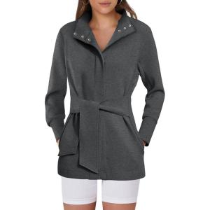 imageANRABESS Womens Jacket Belted Long Sleeve Wrap Trench Coat 2025 Fall Winter Casual Dressy Travel Outerwear with PocketsDark Grey