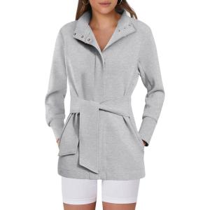 imageANRABESS Womens Jacket Belted Long Sleeve Wrap Trench Coat 2025 Fall Winter Casual Dressy Travel Outerwear with PocketsLight Grey