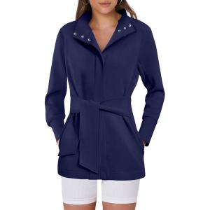 imageANRABESS Womens Jacket Belted Long Sleeve Wrap Trench Coat 2025 Fall Winter Casual Dressy Travel Outerwear with PocketsNavy Blue