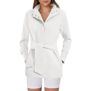 imageANRABESS Womens Jacket Belted Long Sleeve Wrap Trench Coat 2025 Fall Winter Casual Dressy Travel Outerwear with PocketsWhite