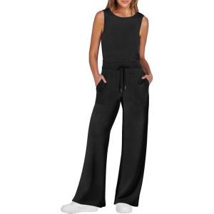 imageANRABESS Womens Jumpsuits 2025 Spring Fall Thick Casual Romper Sleeveless Wide Leg Pants One Piece Outfits Vacation ClothesBlack