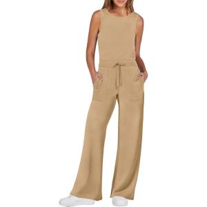 imageANRABESS Womens Jumpsuits 2025 Spring Fall Thick Casual Romper Sleeveless Wide Leg Pants One Piece Outfits Vacation ClothesKhaki