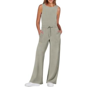 imageANRABESS Womens Jumpsuits 2025 Spring Fall Thick Casual Romper Sleeveless Wide Leg Pants One Piece Outfits Vacation ClothesLight Khaki