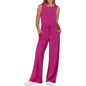 imageANRABESS Womens Jumpsuits 2025 Spring Fall Thick Casual Romper Sleeveless Wide Leg Pants One Piece Outfits Vacation ClothesRose