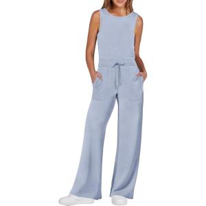 imageANRABESS Womens Jumpsuits 2025 Spring Fall Thick Casual Romper Sleeveless Wide Leg Pants One Piece Outfits Vacation ClothesSky Blue