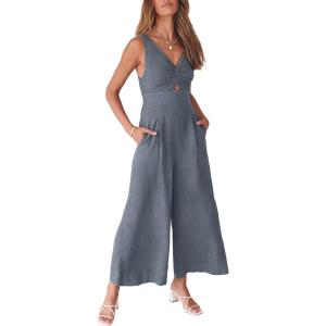 imageANRABESS Womens Jumpsuits Summer Wide Leg Sleeveless V Neck Casual Dressy Linen Pants Rompers 2025 Vacation Beach OutfitsDark Grey