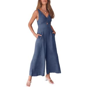 imageANRABESS Womens Jumpsuits Summer Wide Leg Sleeveless V Neck Casual Dressy Linen Pants Rompers 2025 Vacation Beach OutfitsDeep Blue