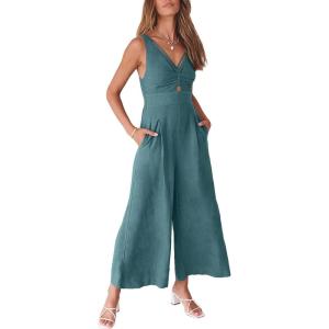 imageANRABESS Womens Jumpsuits Summer Wide Leg Sleeveless V Neck Casual Dressy Linen Pants Rompers 2025 Vacation Beach OutfitsLake Blue