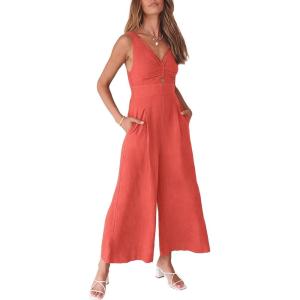 imageANRABESS Womens Jumpsuits Summer Wide Leg Sleeveless V Neck Casual Dressy Linen Pants Rompers 2025 Vacation Beach OutfitsPeach