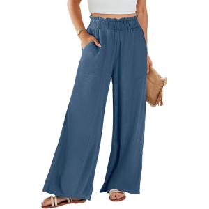 imageANRABESS Womens Linen Pants 2025 Summer Casual Loose Wide Leg Palazzo Pants High Waist Flowy Beach Trousers Work OutfitsDeep Blue