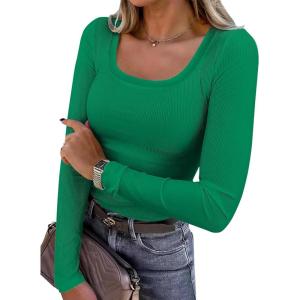 imageANRABESS Womens Long Sleeve Tops Casual Scoop Neck Ribbed Knit TShirt Slim Fitted Basic Tee Shirts 2025 Fall Trendy ClothesGreen
