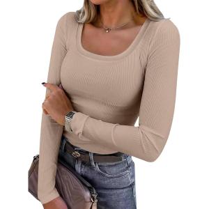 imageANRABESS Womens Long Sleeve Tops Casual Scoop Neck Ribbed Knit TShirt Slim Fitted Basic Tee Shirts 2025 Fall Trendy ClothesKhaki