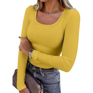 imageANRABESS Womens Long Sleeve Tops Casual Scoop Neck Ribbed Knit TShirt Slim Fitted Basic Tee Shirts 2025 Fall Trendy ClothesYellow