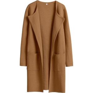 imageANRABESS Womens Open Front Knit Lightweight Cardigan Casual Long Coatigan Sweater Lady Jacket Coat 2025 Fall OuterwearCaramel