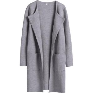 imageANRABESS Womens Open Front Knit Lightweight Cardigan Casual Long Coatigan Sweater Lady Jacket Coat 2025 Fall OuterwearGrey