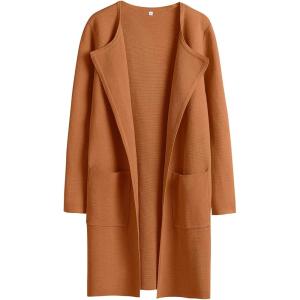 imageANRABESS Womens Open Front Knit Lightweight Cardigan Casual Long Coatigan Sweater Lady Jacket Coat 2025 Fall OuterwearOrange Rust